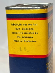 Vtg Regulin Constipation Treatment Cardboard & Metal Container S.F. Durst & Co