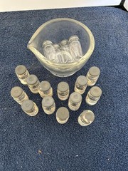 17 Phospholine Iodide Eye Drops glass Dessicant bottles & Rx glass mortar EMPTY