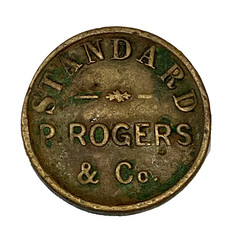 P. Rogers & Co. One Dram 3j Apothecary Chemist Brass Weight Token circa 1850’s
