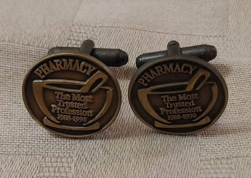 Vintage ’98 Schering Laboratories Pharmacy Cuff Links “ Most Trusted Profession“