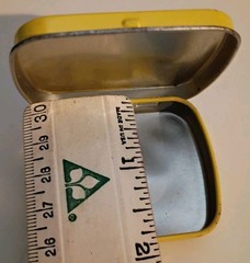 Vintage Avelox Yellow Advertiseing Hinged Tin Metal Mint Box 2.5″ x 2″ x .75″
