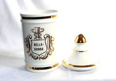 VINTAGE PHARMACY BELLA-DONNA APOTHECARY CANISTER JAR LID OWENS ILLINOIS