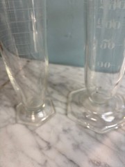Set of 2 Antique Laboratory Hex-Footed Glass Graduated Cylindar Beakers Pyrex