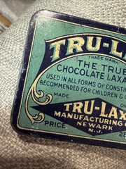 Tru-Lax The True Chocolate Laxative Vintage 1920s Newark NJ Empty Tin