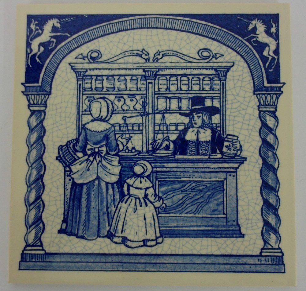 Burroughts Wellcome Co Delft Holland Blue & White Pharmacy Pill Tile 1988 #16