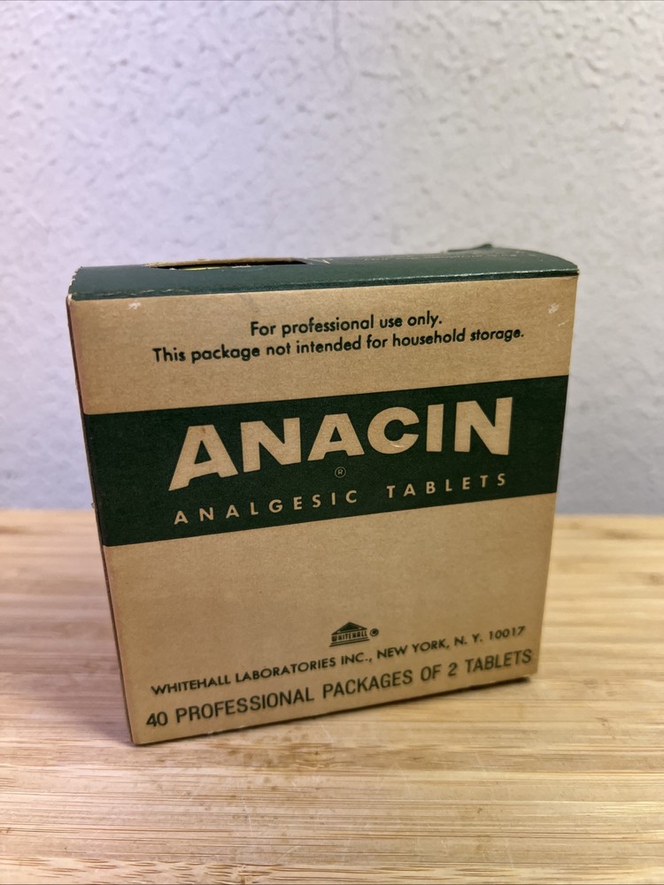 RARE Vtg 1960s ANACIN BOX pharmaceutical physician sample doctor MEDS pills