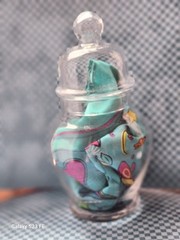 Drugstore Apothecary Jar 7 in. w Lid Signed „July 10. P“ Medicine Glass