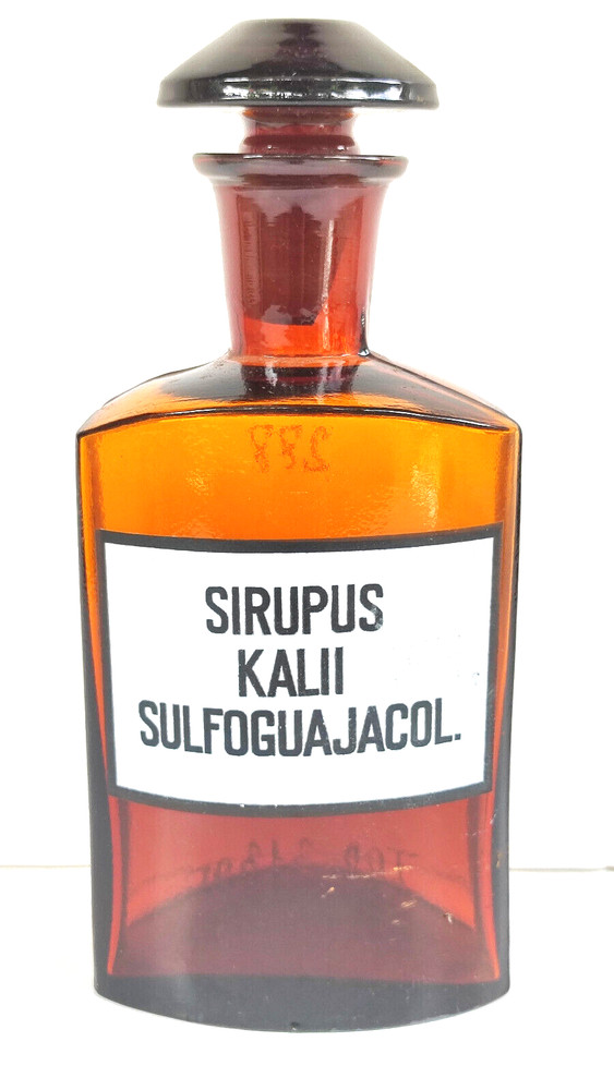 Vintage Glass Apothecary Pharmacy Brown Bottle 250ml SIRUPUS KALII SULFOGUAJACOL