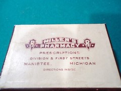 Cardboard MILLER’S PHARMACY Manistee Prescription Drug Pill Hinged Box .Ogilvie.