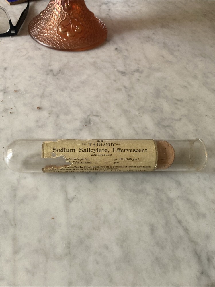 Vintage Pharmacy Sodium Tablets Glass Vial With Cork Paper Label