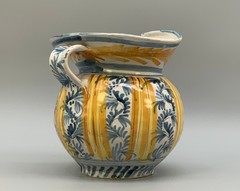 Italian Majolica Pharmacy Jug Polychrome, Mangonese & Yellow 19thC Delft Faience