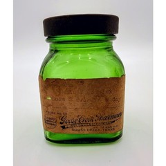 Vintage Goose Creek Pharmacy Green Glass Bottle With Original Label
