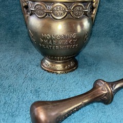 Vtg Heavy Brass Schering 5” Mortar & Pestle Coricidin Pharmacy Fraternities #OO