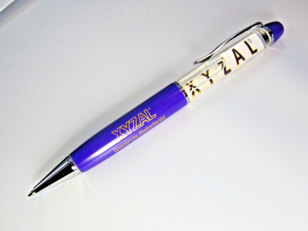 Drug Rep XYZAL Plastic & Metal Floaty Pen Fluid Filled Pharmaceutical Promo RARE