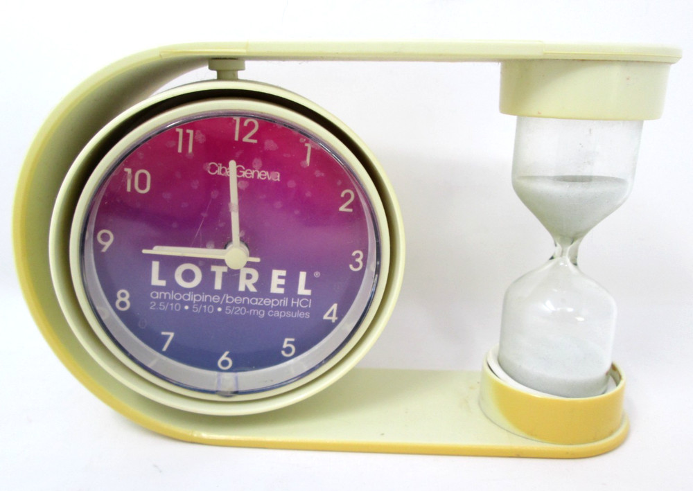 Drug Rep Clock Advertising Pharmaceutical Promo LOTREL Hourglass Battery Op
