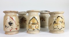 5 Rare Pharmacy Vessels / Cups, Ceramic, Southern Germany, About 1850 AL479