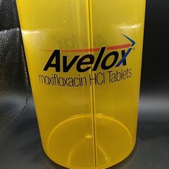 Medicine Advertisement Multi-purpose Vanity Canister 9″X6″ Yellow Plastic Vtg