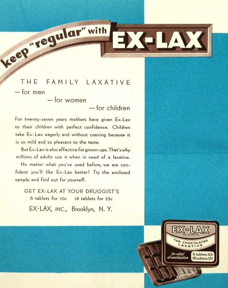 Vintage Ex-Lax Medicine Pharmacy Promotional Mailer Brochure Ad Laxative 1930s