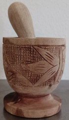 Hand Carved Wood Footed Mortar And Pestle Apothecary Grinder 4.5″ Tall Vintage