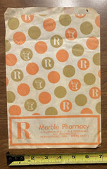 Vtg 1969-1970s Marble Pharmacy Paper Bag New Hartford Connecticut CT Advertising