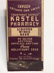 Old Matchbook Cover Kastel Pharmacy Prescription Druggists! Nice Condition d1316
