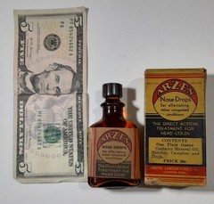 Vintage 1939 ARZEN NOSE DROPS Never-Used BOTTLE & BOX~Laboratories, CLINTON, IA.