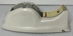 Vintage Permacel Advertising Medicine Cast Iron Desk Tape Dispenser. White