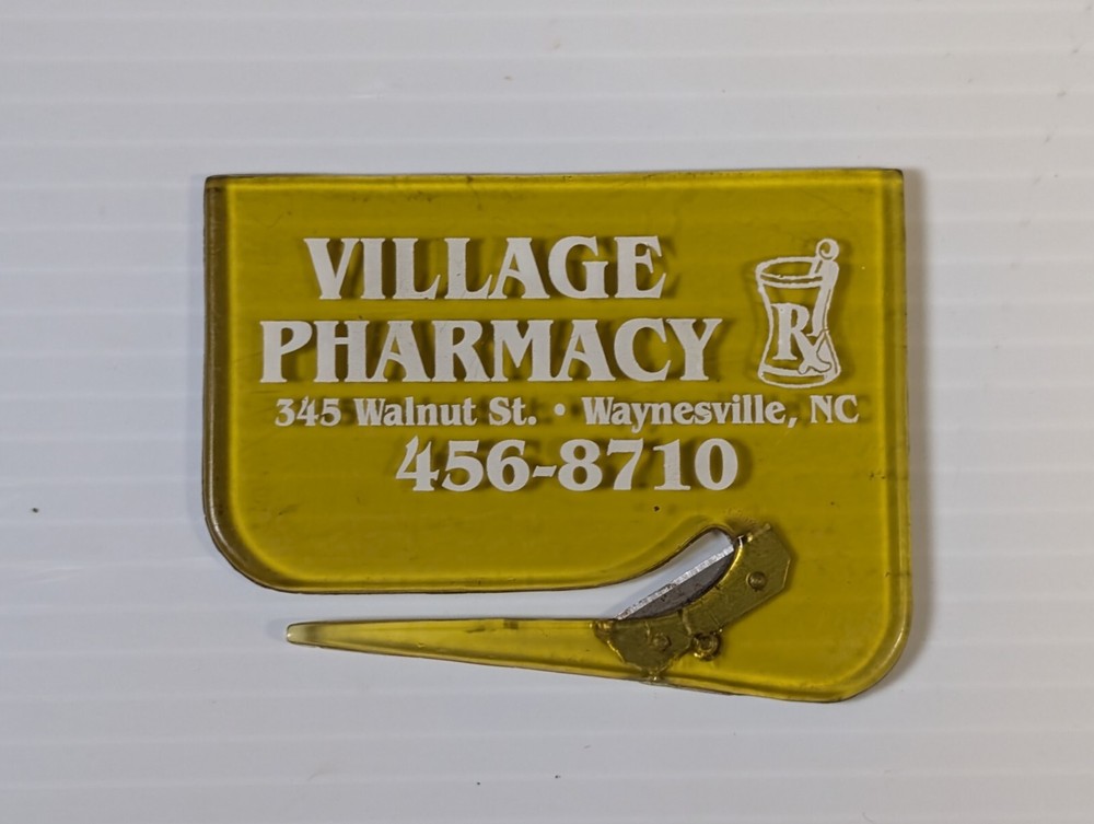 Vtg Village Pharmacy Waynesville, NC Letter Opener Pharmaceutical