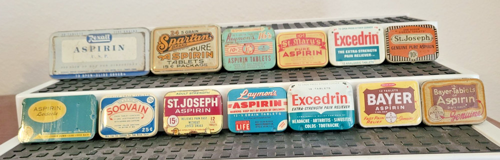 Vintage Pharmacy-Medicine Advertising ASPIRIN tins 13 pcs