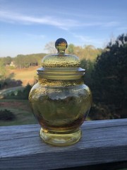 Vintage Apothecary Jar Amber Yellow Urn Ginger Glass Canister 8,5”