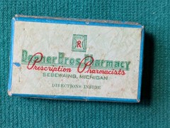 Vintage Donner Bros Pharmacy Prescription Drug Pill Box Sebewaing Mich. Dr Wible