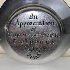 The Upjohn Company 15 Year Pewter Service Award Engraved Trinket Dish Set Of 2