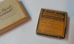 2 VINTAGE 30s/40s PRESCRIPTION CARDBOARD PILL BOX PHARMACY MISSOURI/ILLINOIS LOT