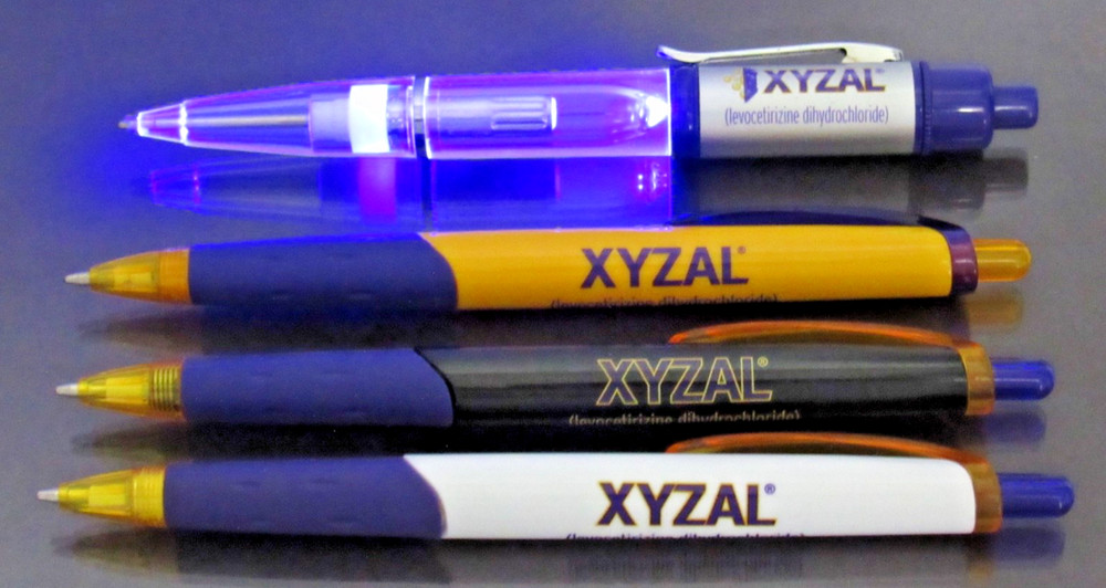 Lot of 4 Xyzal Drug Rep Pharmaceutical Promo Pens 1 Metal Light- Up in 2 Colors