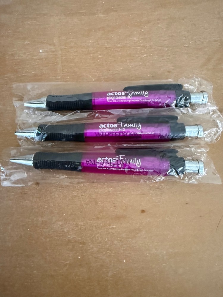 ACTOS Drug Rep Advertising Pharmaceuticals Collectable Pens Pharma Lot of 3 New