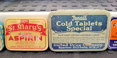 Vintage -Unique- 9 medicine advertising tins Rexall, Fixaco, Laymon’s +6