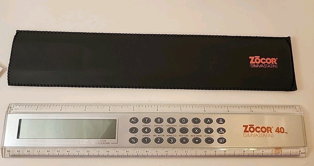 Zocor 12-in Ruler With Calculator Drug Rep Pharmaceutical Ad Promo RARE
