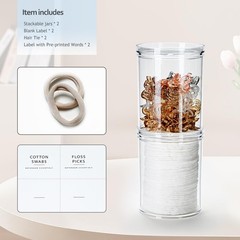 SheeChung 2-Pack Stackable Clear Qtip Holder – 10oz Crystal Apothecary Jars w…