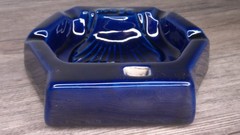 vintage Pfizer advertising ccolbalt blue ash tray Hexagonal sea shell design