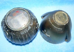 BRASS RX PHARMACY SECUNDUM ARTEM MORTAR & SCHERING MORTAR 4″ VASE LOT SET OF 2