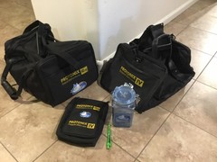 PROTONIX IV Pharmaceutical Clear Blue Canister, 2 duffle bags, toiletry kit LOT