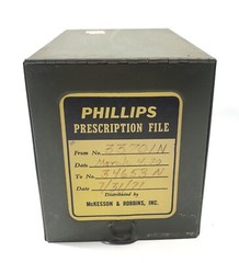 Vintage Phillips Metal File Pharmacy Prescription Box Industrial Rx Green