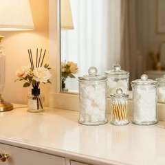 Set of 3 Glass Apothecary Jars with Lids, Bathroom Canisters Storage Containe…