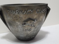 Vintage 1967 Cast Iron Pharmacy Class Mortar & Pestle Rx Graduation