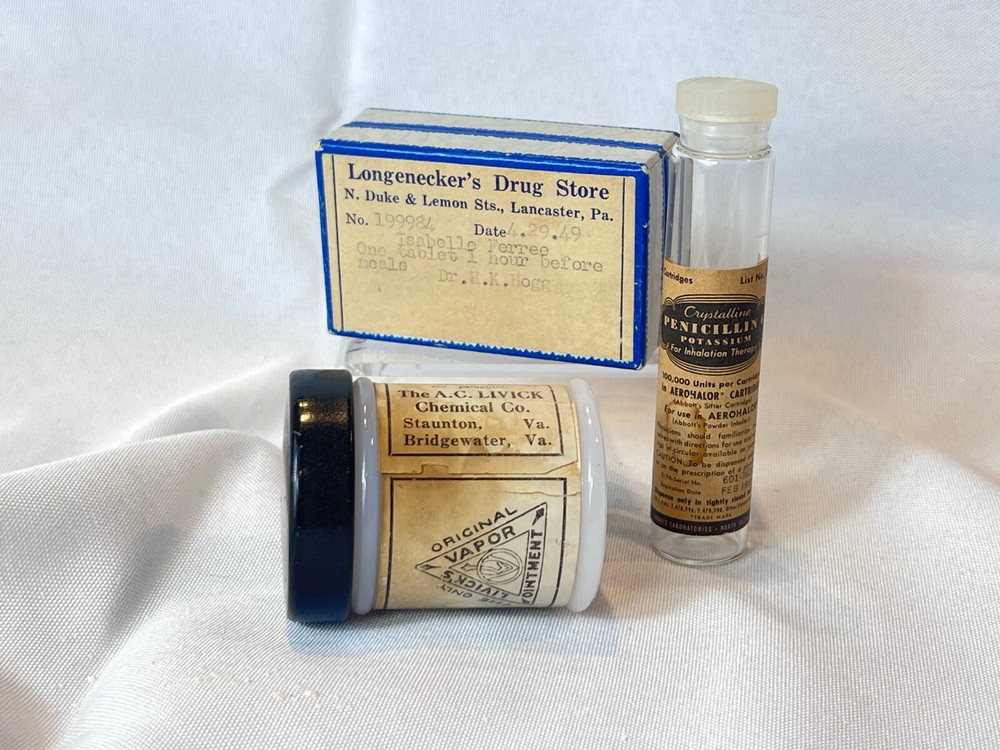 Drug Store Lot Livicks’s Vapor Ointment Penicillin Potassium & Empty Pill Box