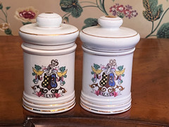 Vintage DOM Japan Set Of 2 Latin Apothecary Jars Pulvis Salsus