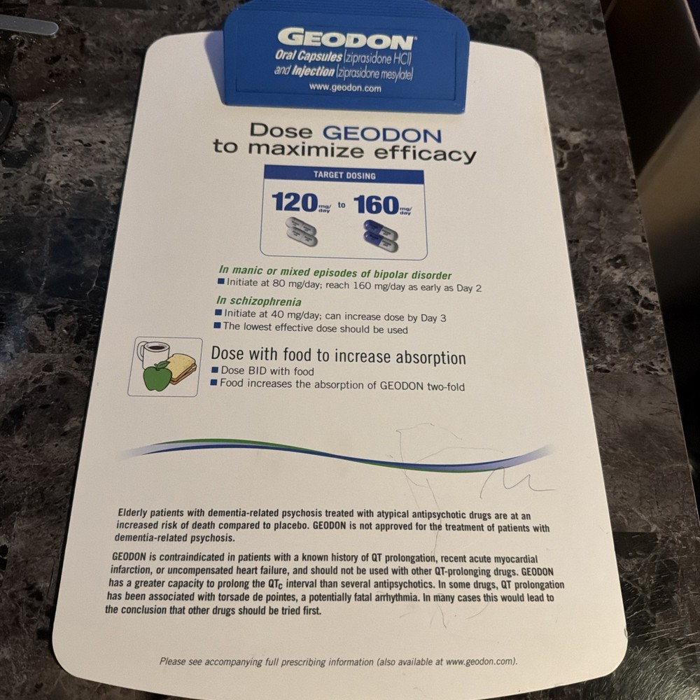 Geodon Clipboard Drug Rep Promo 2000s