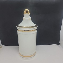 VINTAGE PHARMACY KUX VOMICA APOTHECARY CANISTER JAR WITH LID OWENS ILLINOIS