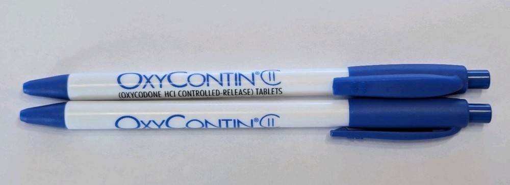 2 Pens Oxycontin CII Drug Rep Pharmaceutical Promo Medical Advertising Papermate