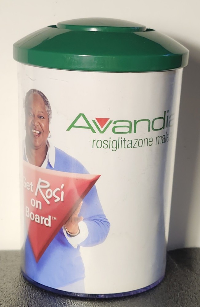 VINTAGE PHARMACEUTICAL ADVERTISEMENT – „AVANDIA“ Plastic Container – Green/white